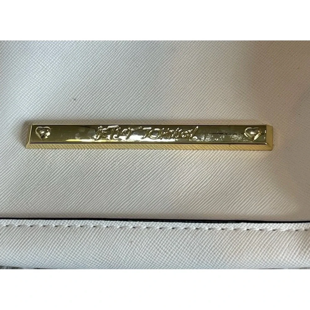Betsey Johnson Panda Bear Cosmetic Bag White Faux Leather Floral Lining Studded